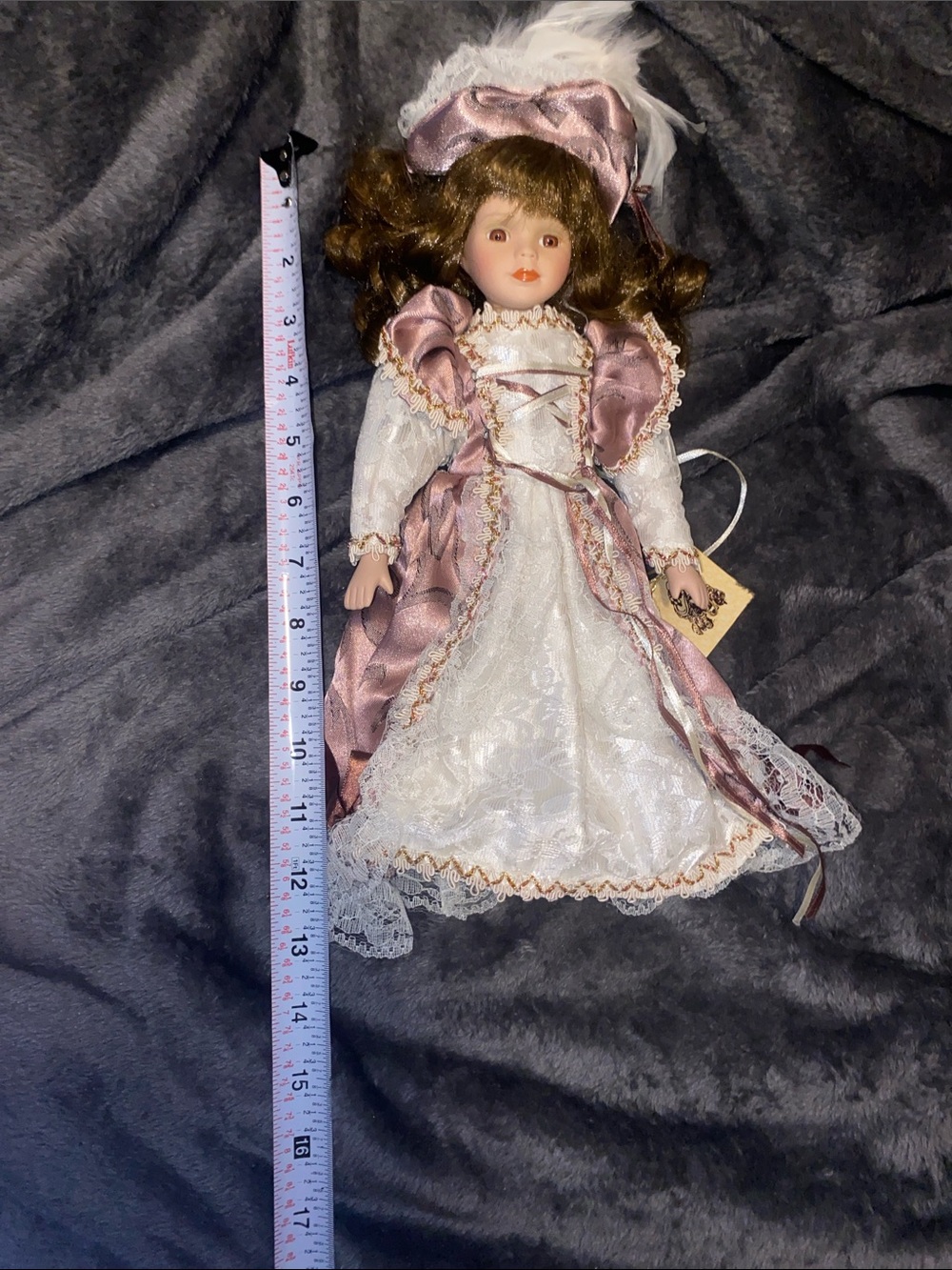 Victorian-Style Porcelain Fashion Doll in Pink and White